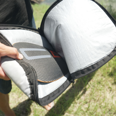 Code Foils Paddle Cover showing top unzipped with paddle inside